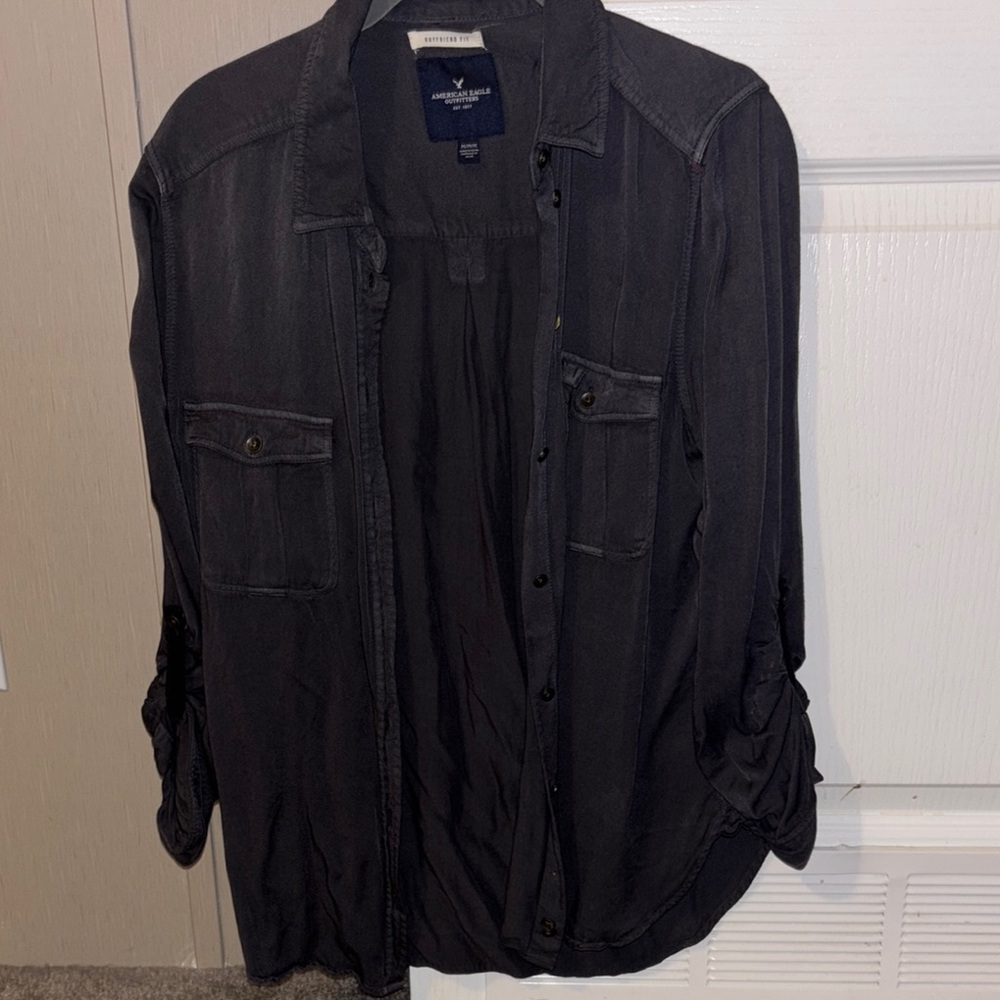 American Eagle Outfitters Black Casual Button Down Shirt